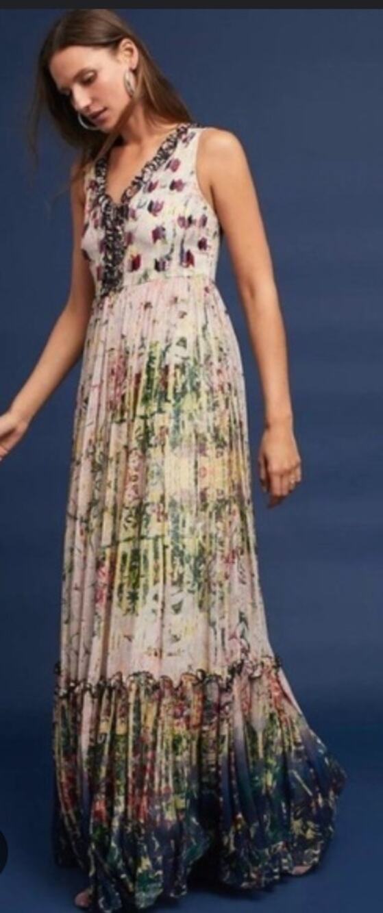 Anthropologie Bhanuni by Jyoti maxi floral dress Size 2 boho ruffle detail